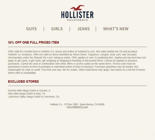 Hollister free delivery discount code Clearance