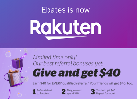Get Rakuten Ebates and get $30 Cash Bonus + $30 Referrals
