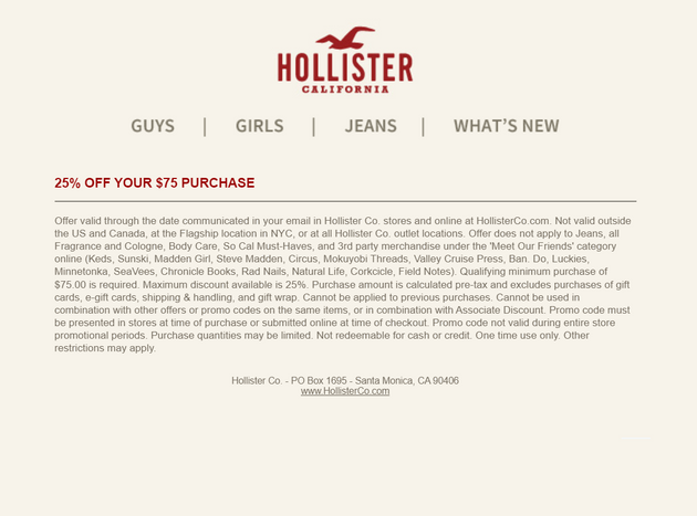 Hollister 25 store off coupon