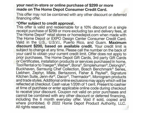 Home Depot Coupon−10% off Entire Purchase−In-Store or Online−𝗜𝗻𝘀𝘁𝗮𝗻𝘁 𝗗𝗲𝗹𝗶𝘃𝗲𝗿𝘆