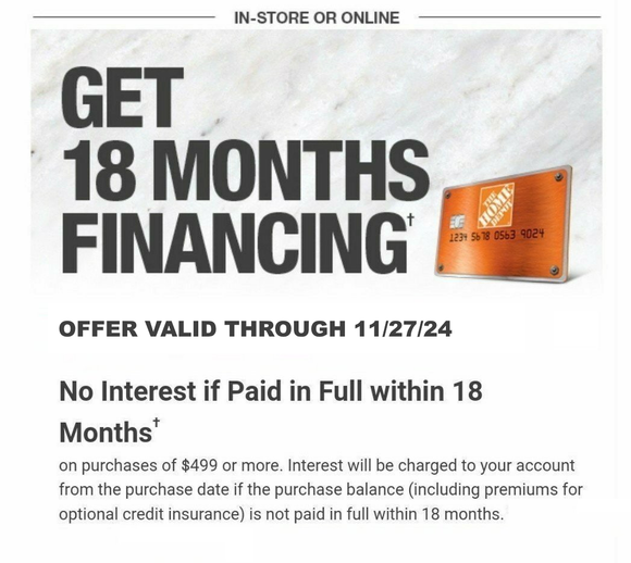 Home Depot−No Interest 18 Months Financing Coupon−𝗜𝗻𝘀𝘁𝗮𝗻𝘁 𝗗𝗲𝗹𝗶𝘃𝗲𝗿𝘆