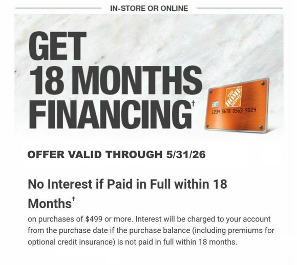 Home Depot−No Interest 18 Months Financing Coupon−𝗜𝗻𝘀𝘁𝗮𝗻𝘁 𝗗𝗲𝗹𝗶𝘃𝗲𝗿𝘆