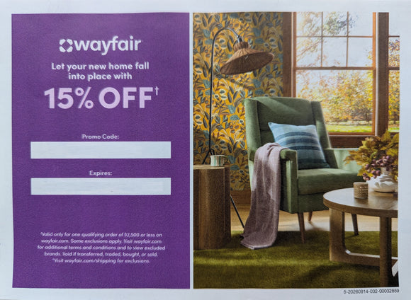 Wayfair 15% off Coupon−Instant Delivery