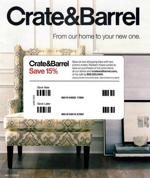 Crate & Barrel 15% off Entire Purchase Coupon−𝗜𝗻𝘀𝘁𝗮𝗻𝘁 𝗗𝗲𝗹𝗶𝘃𝗲𝗿𝘆