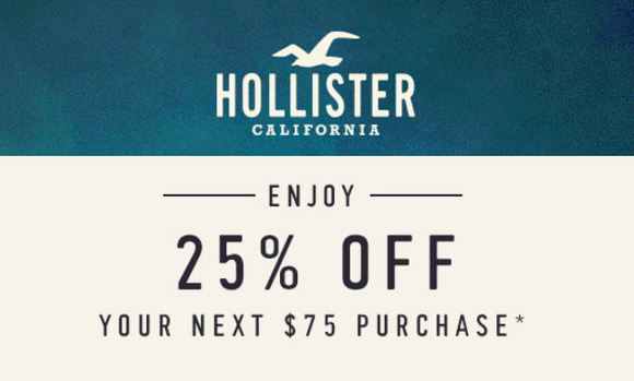 Hollister 25% off $75+ Coupon−𝗘𝗺𝗮𝗶𝗹 𝗗𝗲𝗹𝗶𝘃𝗲𝗿𝘆