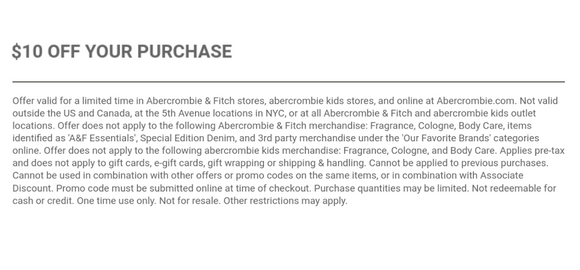 Abercrombie $10 off Coupon−𝗜𝗻𝘀𝘁𝗮𝗻𝘁 𝗗𝗲𝗹𝗶𝘃𝗲𝗿𝘆